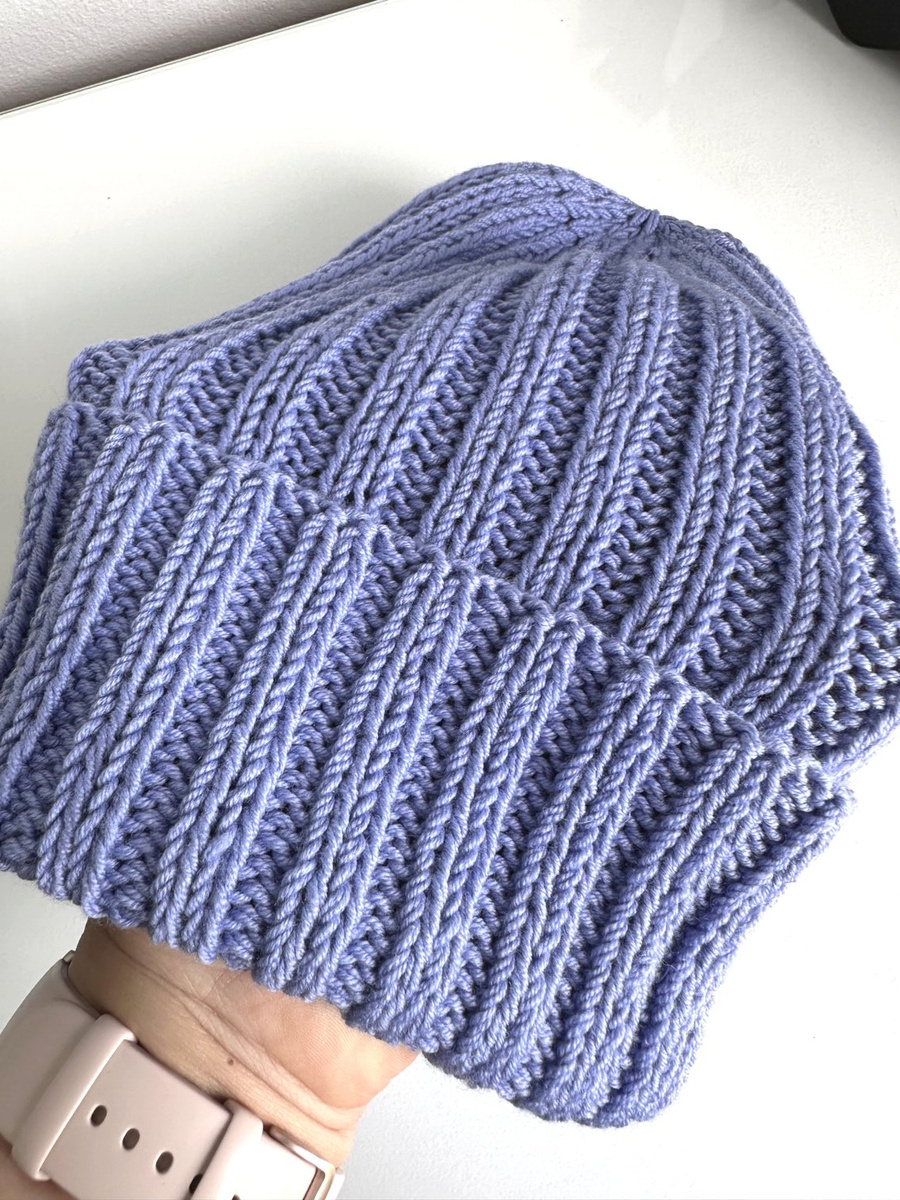 HELLI – czapka beanie wywijana 100% baby merino 25 Lawenda zimowa unisex
