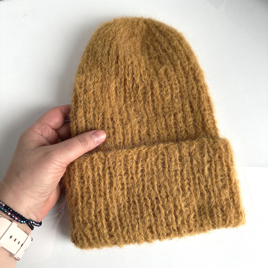 WATA CUKROWA – czapka z alpaki damska ręcznie robiona 18 musztarda