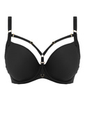 KOMPLET - Biustonosz Freya TEMPTRESS AA400131BLK Uw Moulded Plunge T-shirt Bra Black (30G, 32F) + figi brazylijskie