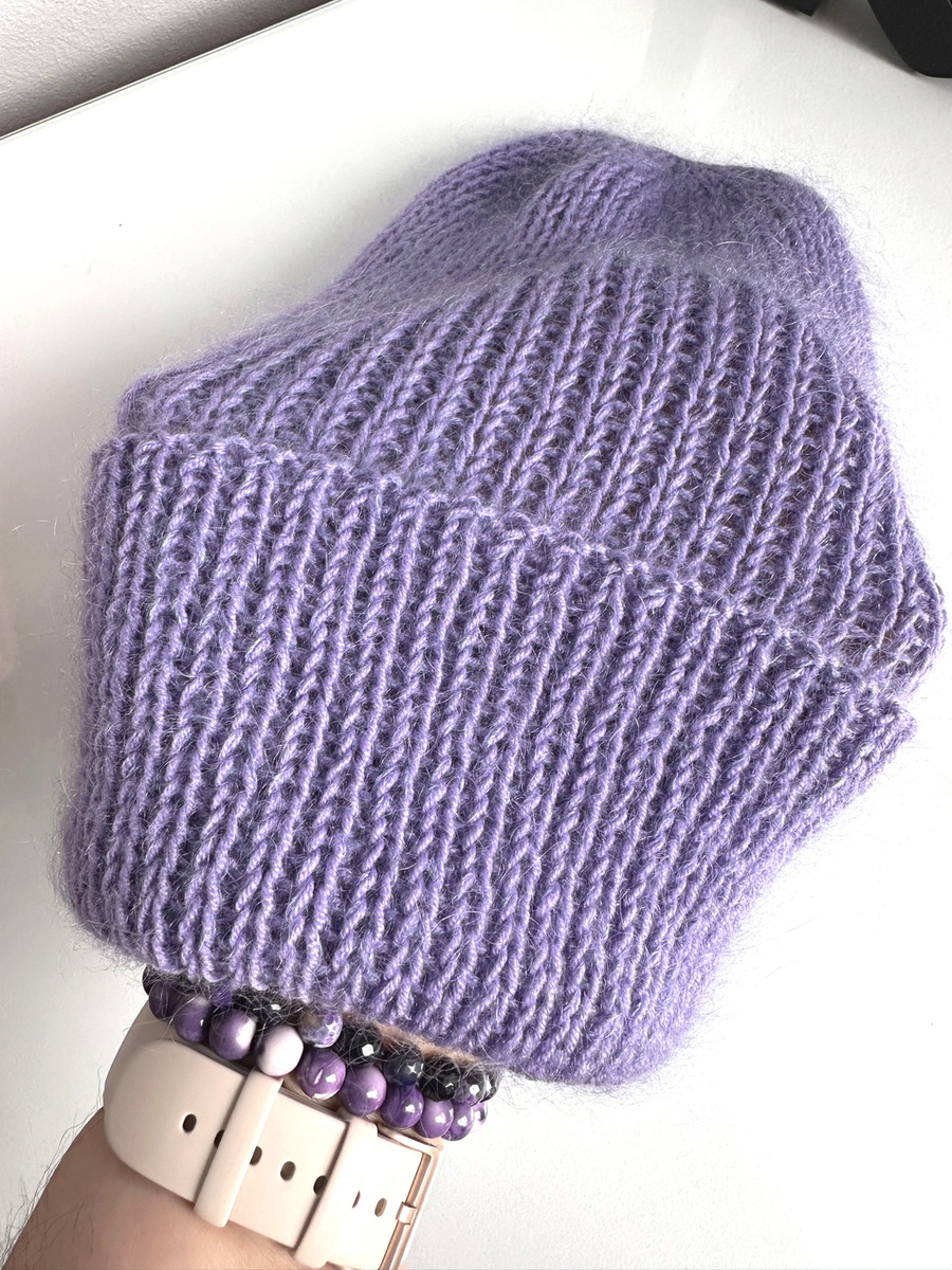 Ręcznie robiona czapka beanie AUREA 100% Baby Merino plus moher i jedwab 14/11 Fioletowy