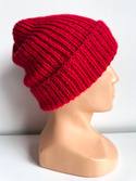 Czapka wywijana zrobiona ręcznie na drutach KIARA 100% Alpaka 3620 Czerwony