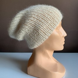 MARI Dünne Beanie-Mütze Alpaka Mohair und Seide 100 Ecru