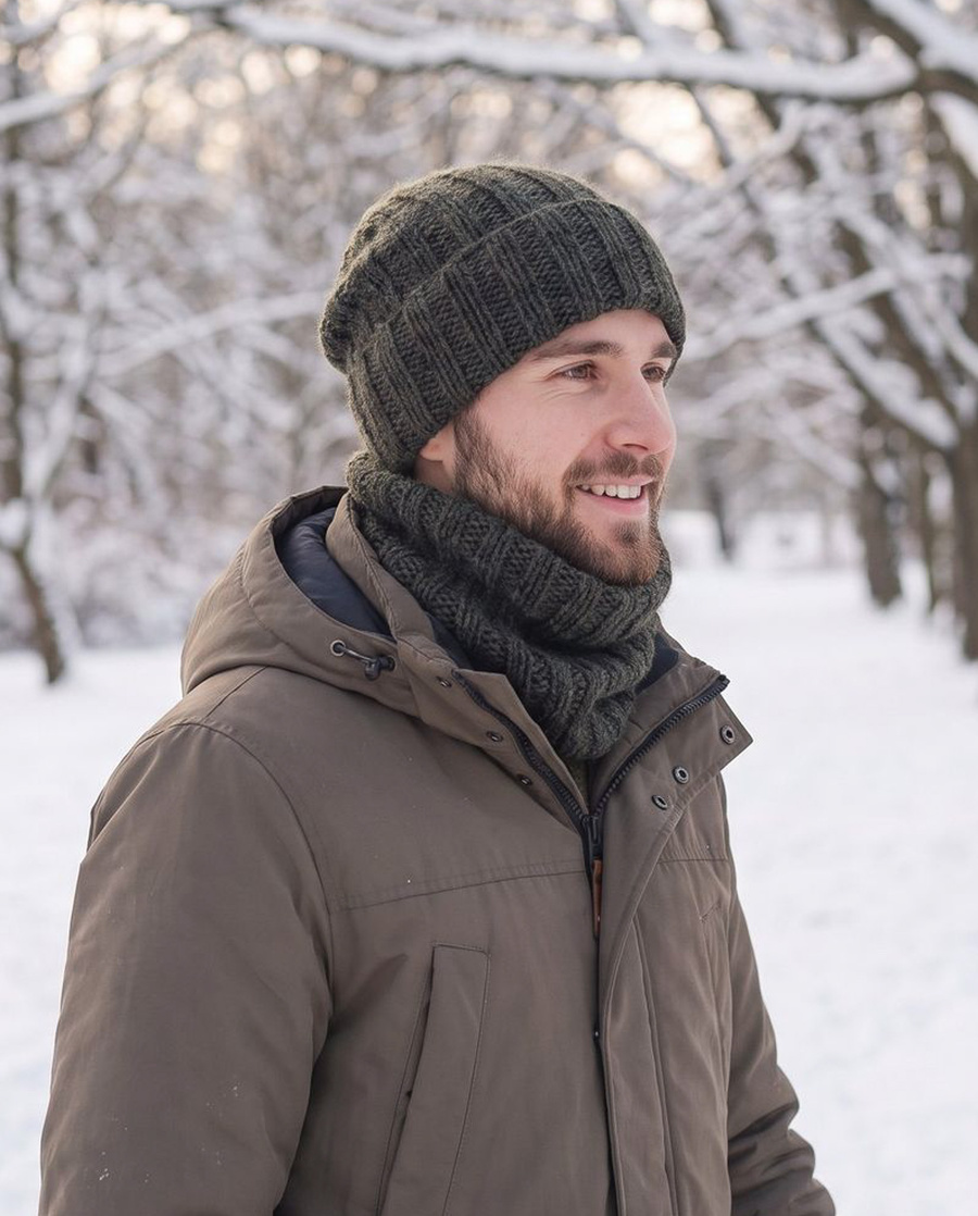 LAURIN Turn-Up Beanie 100% Alpaca 7815 Leśny mix zielony