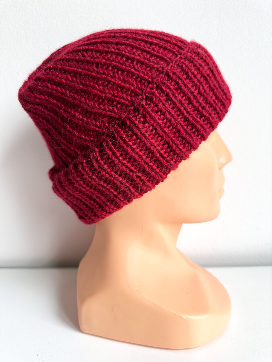 Czapka wywijana zrobiona ręcznie na drutach KIARA 100% Alpaka 3900 Pomidorowy
