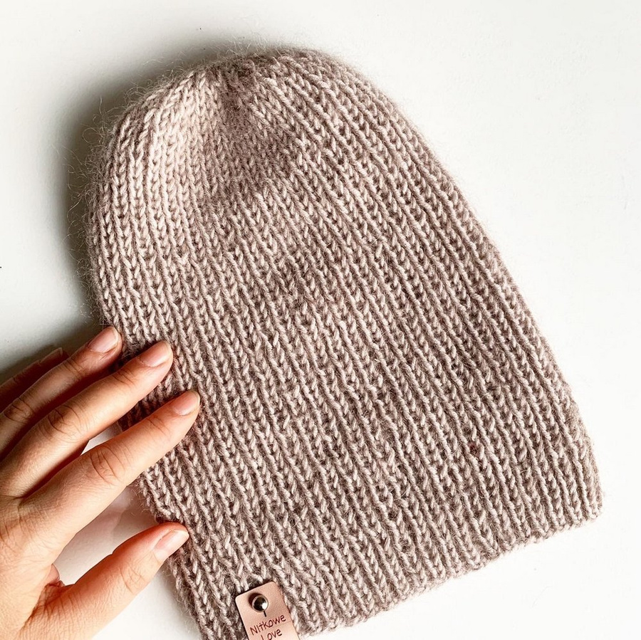 AUREA – ręcznie robiona ciepła czapka beanie merino + moher i jedwab damska 23/20 Jasny Beż