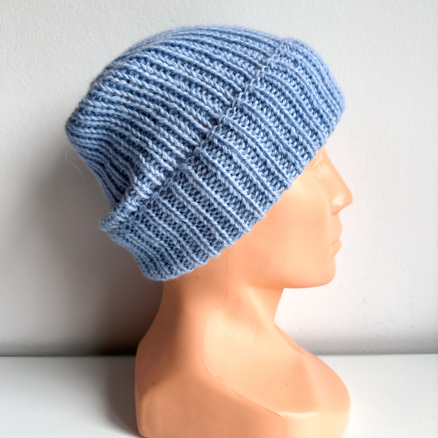 KIARA Handmade Turn-Up Beanie 100% Alpaca 6205 Blue