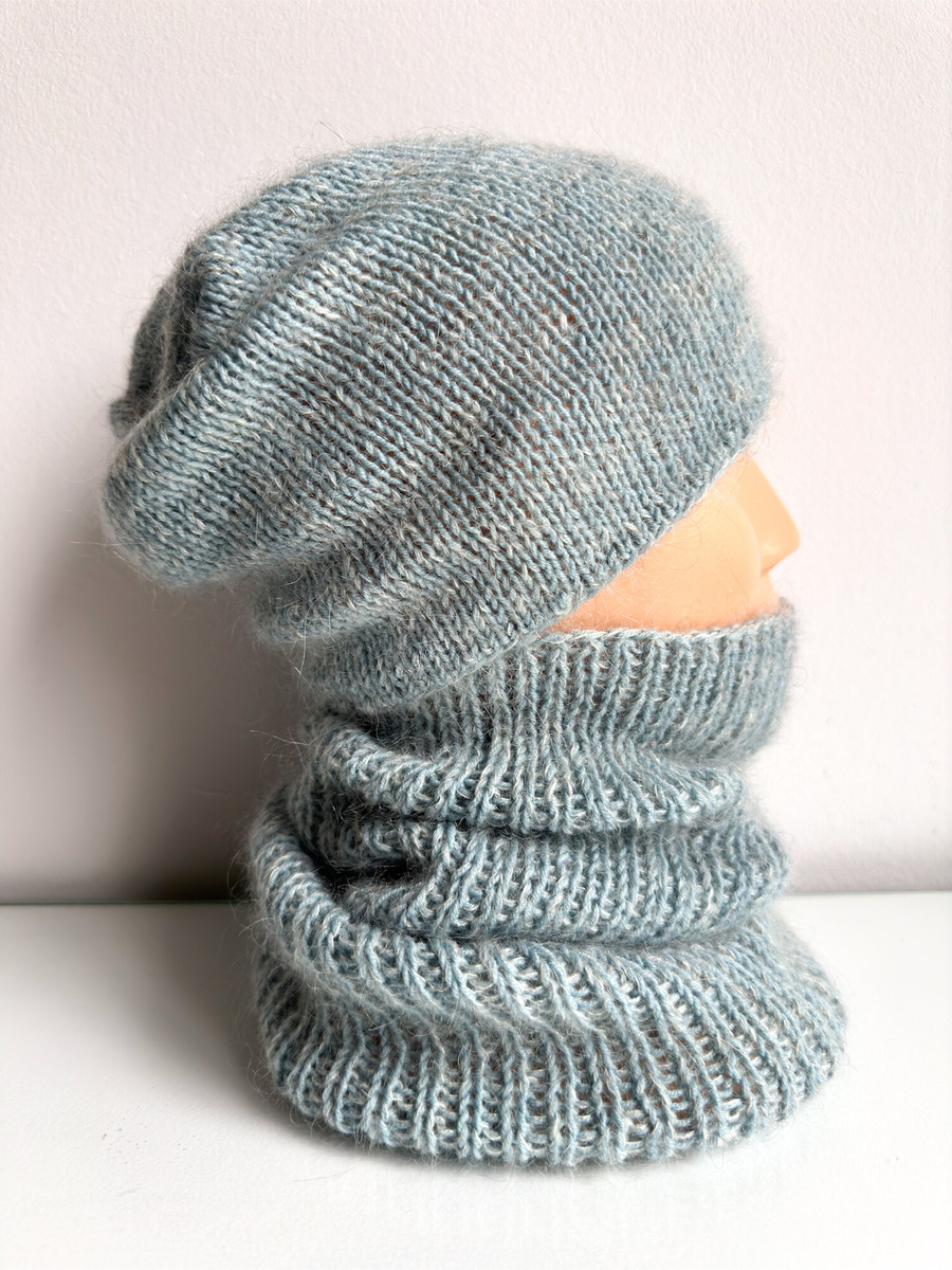 SOPHIA – czapka beanie handmade baby merino + moher i jedwab damska 43/44 Jasny Morski