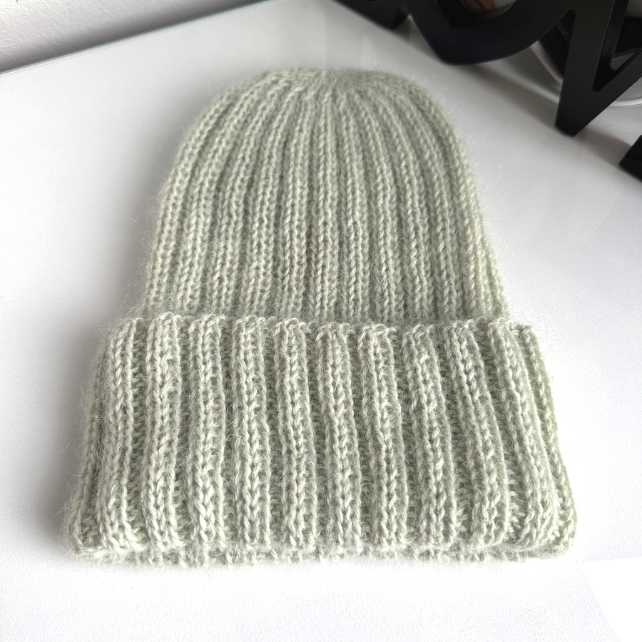 Ręcznie robiona Czapka wywijana MARGARET 100% Alpaka + nitka moher i jedwab 9030/47 Lody Pistacjowe