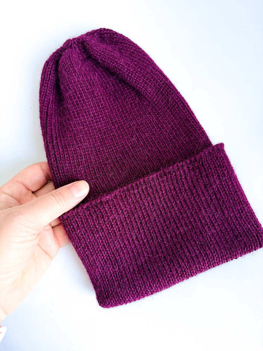 Czapka wywijana HELEN 100% Alpaka 9044 ciemne winogrona