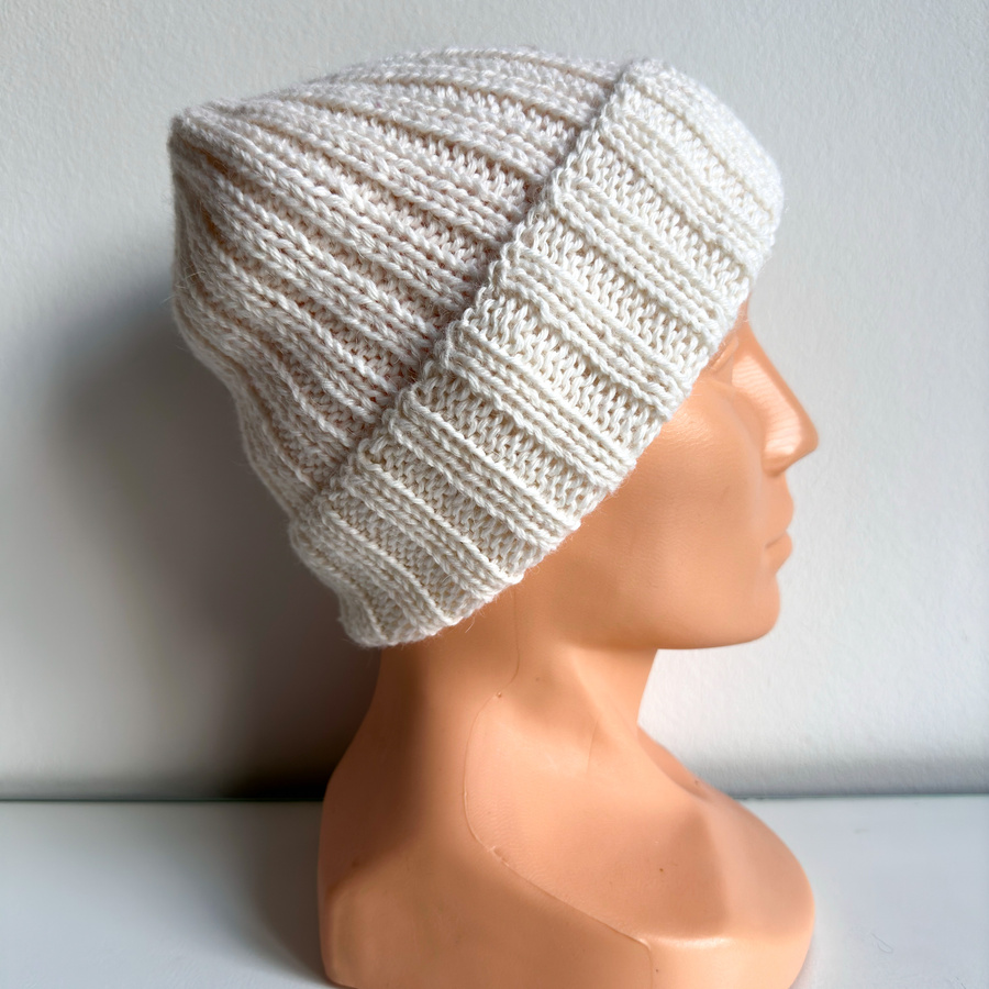 LAURIN Handmade Turn-Up Beanie 100% Alpaca 101 White