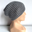 AUREA – ręcznie robiona cienka czapka beanie merino + moher i jedwab 19/10 Szary