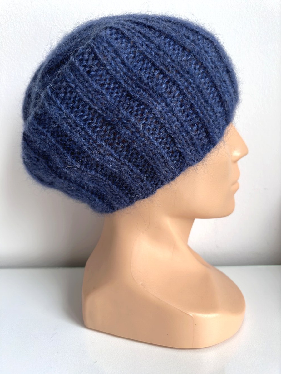 Ręcznie robiona Czapka MARGARET 2.0 100% Alpaka plus 2x nitka moher z jedwabiem 4305/28 Ciemny Indygo