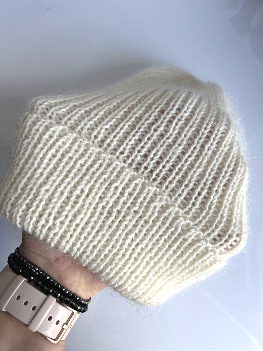 AUREA – ręcznie robiona czapka beanie baby merino + moher i jedwab dziecięca/damska 02/01 Ecru