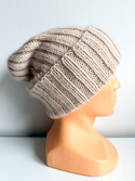 MIRA – ciepła czapka beanie handmade merino + moher i jedwab 50/56 jasny beż
