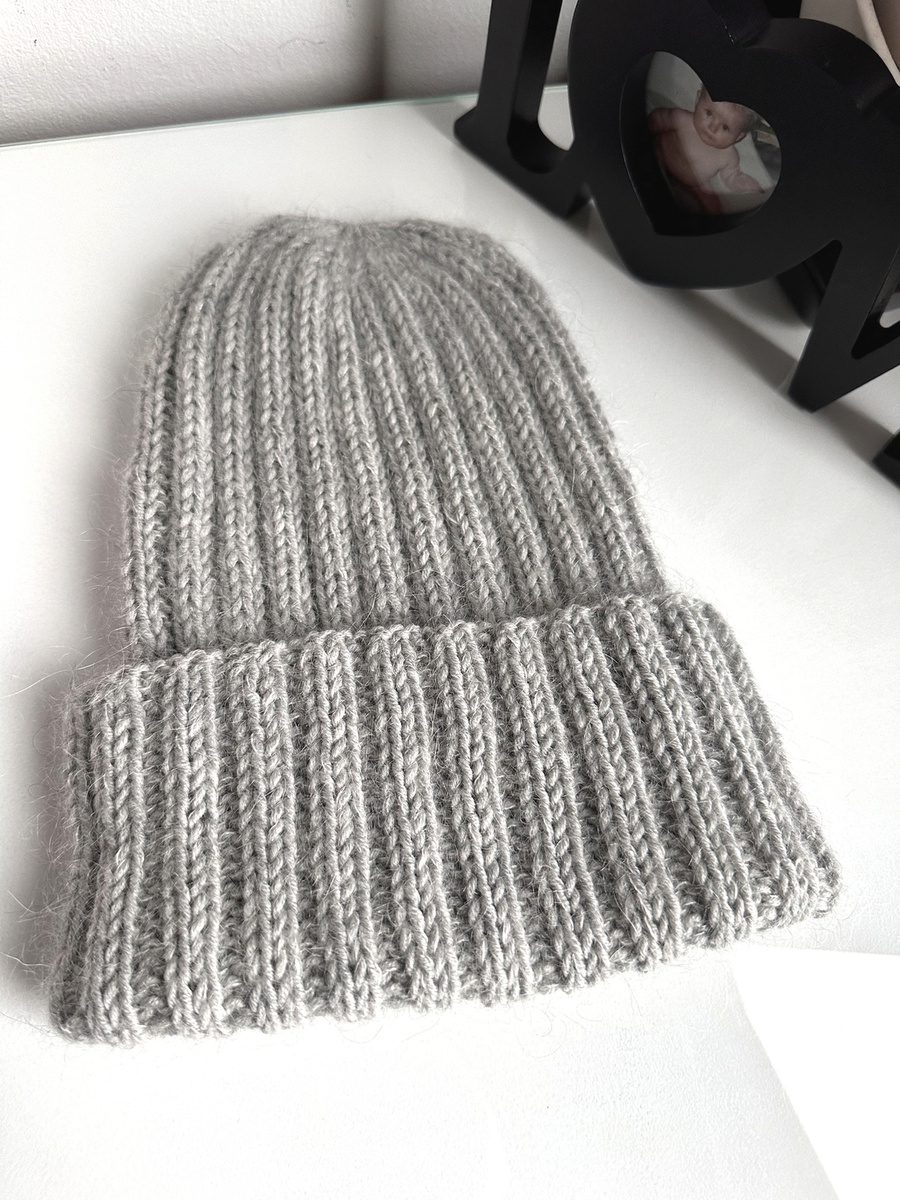 MIRA – ręcznie robiona ciepła czapka beanie merino + moher i jedwab 05 Jasny Szary