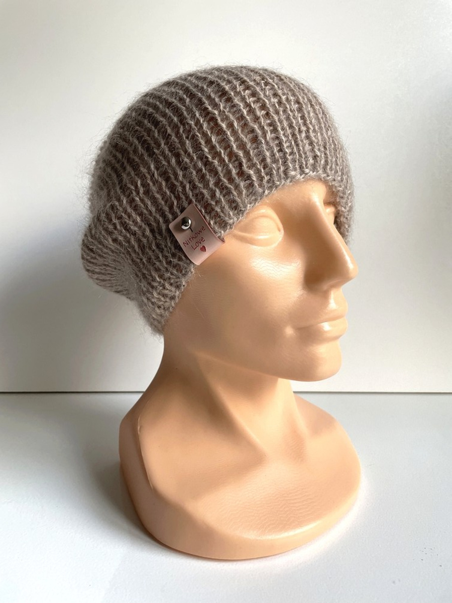 MARI – ręcznie robiona cienka czapka beanie alpaka + moher z jedwabiem 2020/20 beż