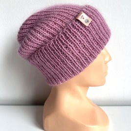 AUREA – ręcznie robiona ciepła czapka beanie baby merino + moher i jedwab dziecięca/damska 27/04 Stary Róż