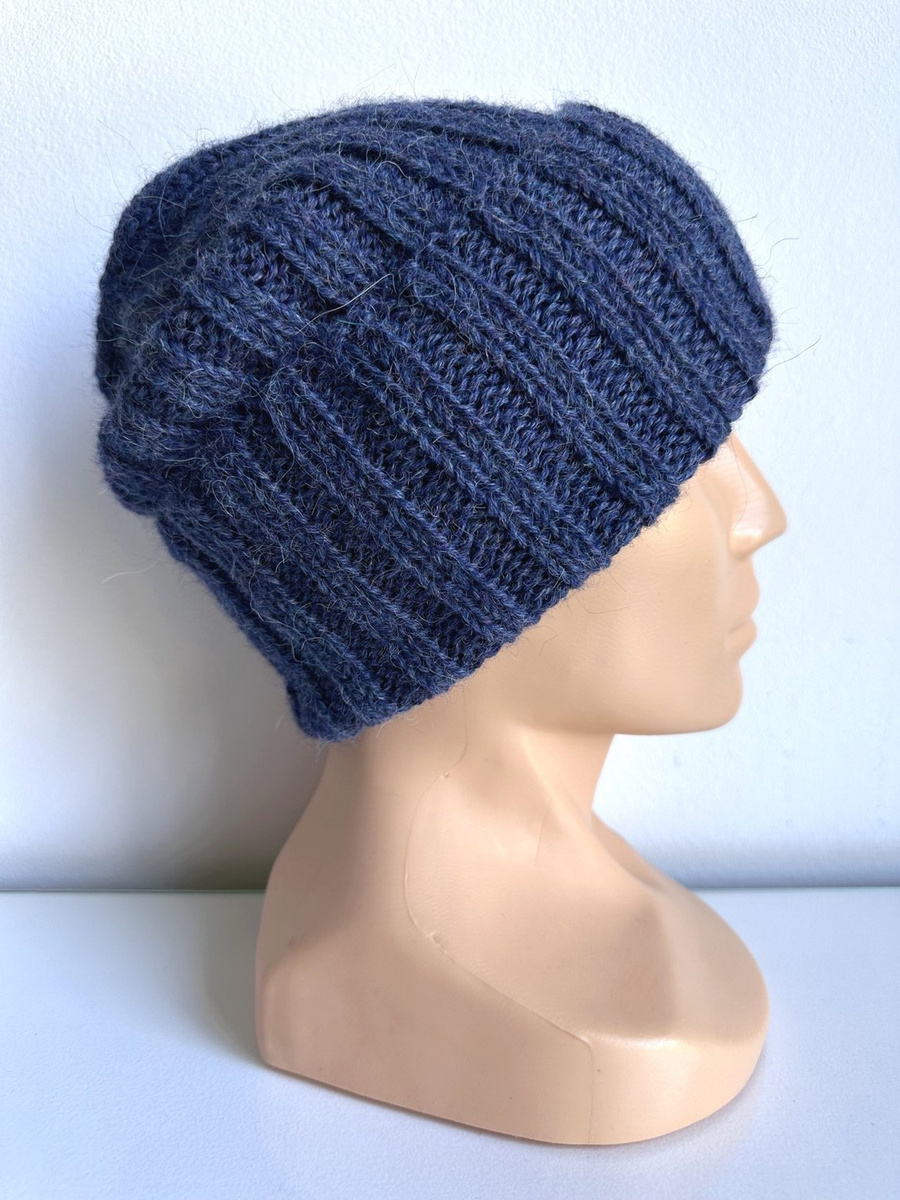 Ręcznie robiona Czapka wywijana LAURIN 100% Alpaka 6360 Nocne Niebo