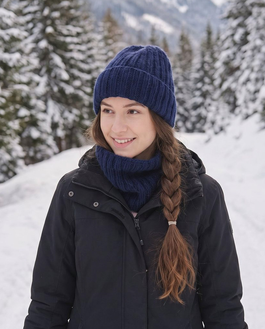 LAURIN Mütze mit Umschlag 100% Alpaka 5575 Navy