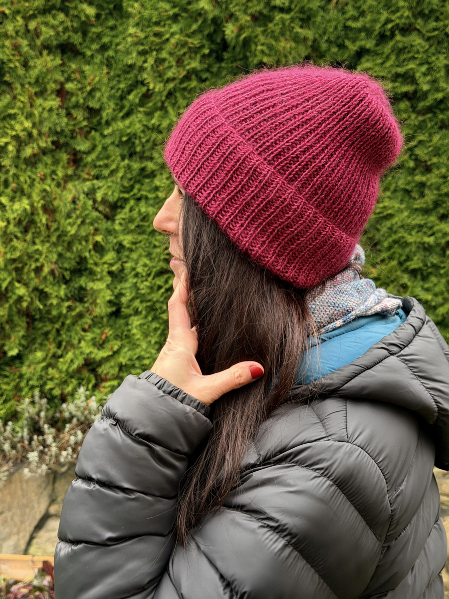 MARI – czapka beanie baby alpaka + moher i jedwab 1216/4015 Burgundowa Czerwień