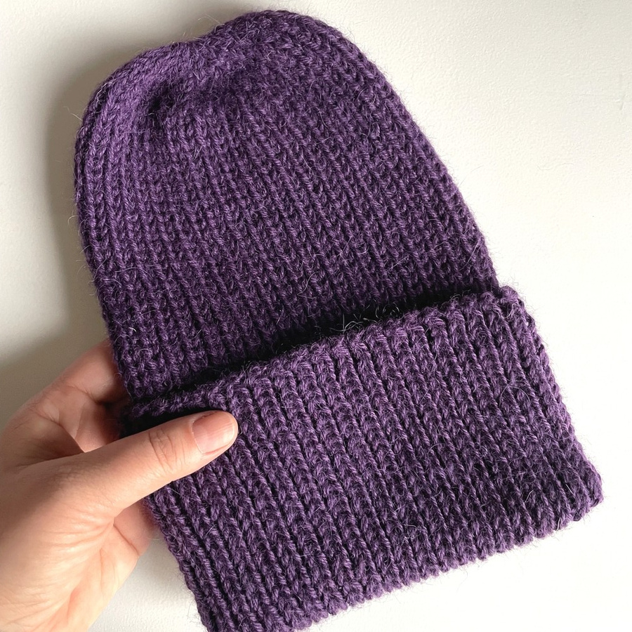 KIARA Turn-Up Beanie 100% Alpaca 4400 Dark Purple