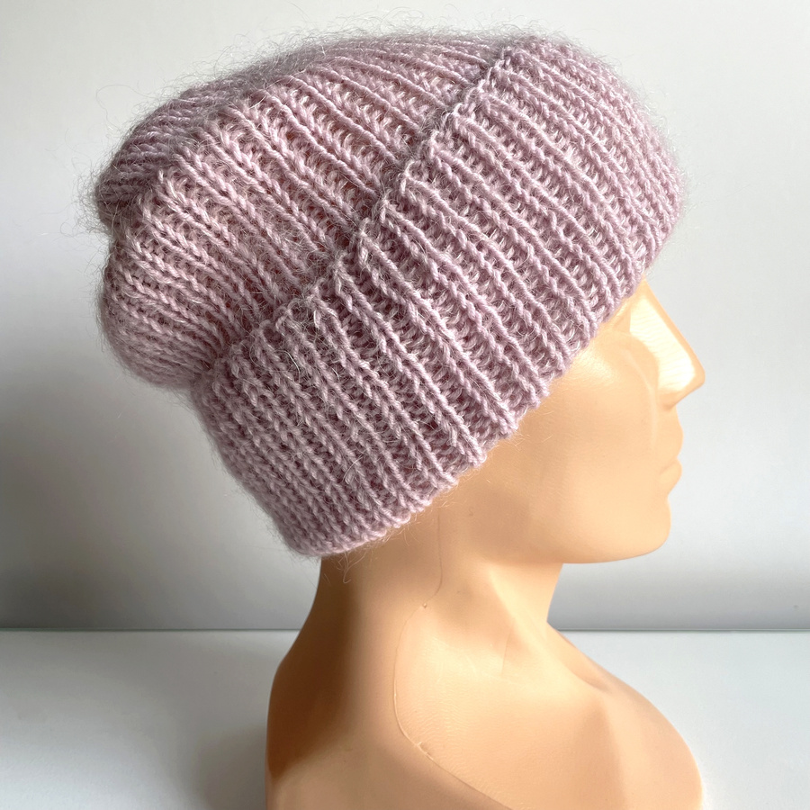 AUREA – czapka beanie handmade baby merino + moher i jedwab damska/dziecięca 54/40 Pudrowy Róż