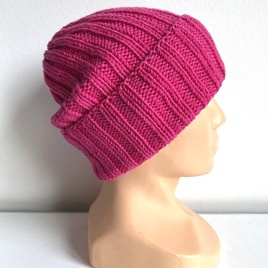 HELLI – czapka merino beanie wywijana 100% baby merino 08 fuksja, jesienno-zimowa, unisex