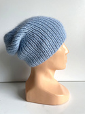 Handgemachte Damenmütze AUREA 100% Baby Merino plus Mohair und Seide 24/06 Hellblau