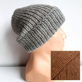 Czapka wywijana zrobiona ręcznie na drutach KIARA 100% Alpaka 501 Jasny Szary