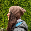 Handgemachte Damenmütze AUREA 100% Baby Merino plus Mohair und Seide 62/15 Mittelbraun