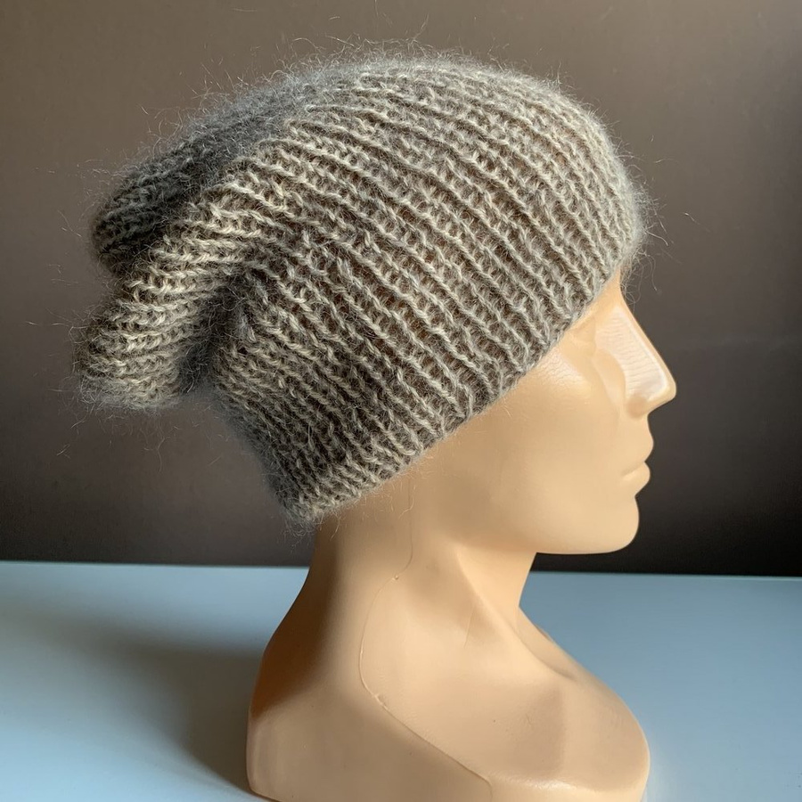 MARI handgemachte dünne Beanie-Mütze Alpaka Mohair mit Seide 2020/20 Beige