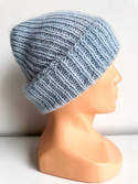 AUREA – czapka beanie handmade baby merino + moher i jedwab damska dziecięca 43/08 Jasny Morski