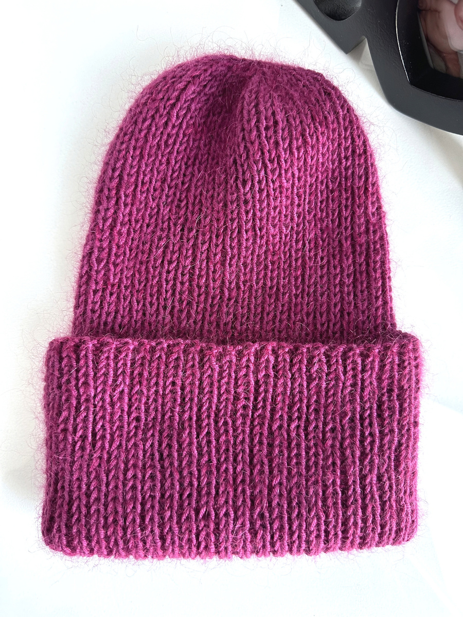 AUREA – ręcznie robiona ciepła czapka beanie baby merino + moher i jedwab damska/dziecięca 34/17 Wrzos