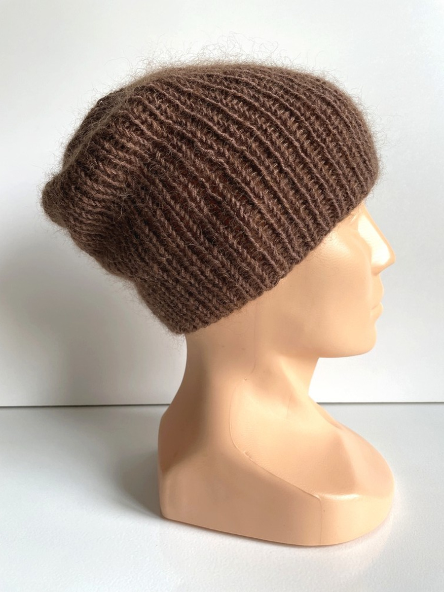 Handmade Czapka damska AUREA 100% Baby Merino plus moher i jedwab 52/35 Czekolada mleczna