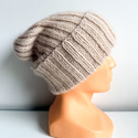 MIRA – ciepła czapka beanie handmade merino + moher i jedwab 50/56 jasny beż
