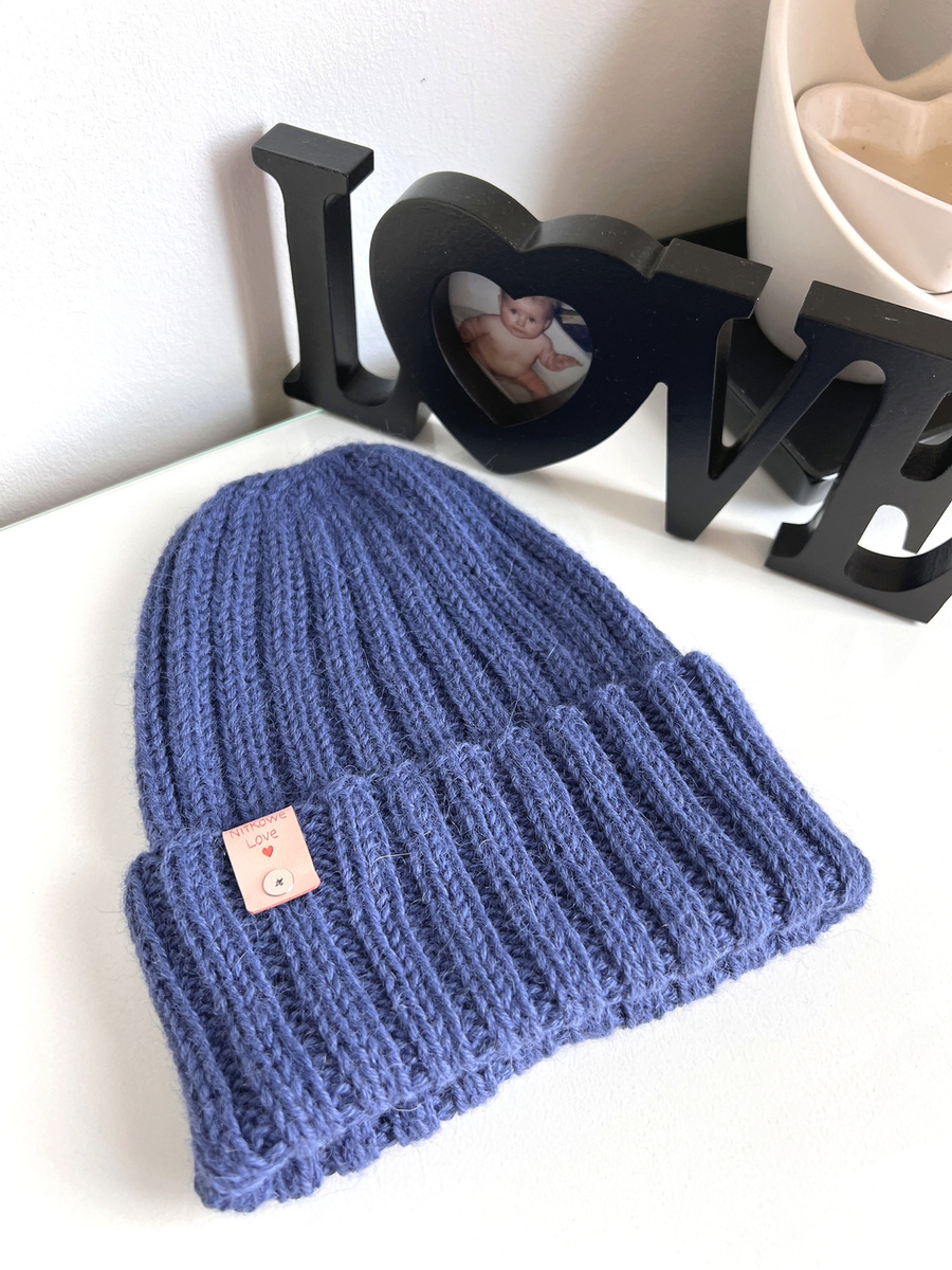 Czapka wywijana zrobiona ręcznie LAURIN 100% Alpaka 6790 Jasno Granatowy - kolor wycofany