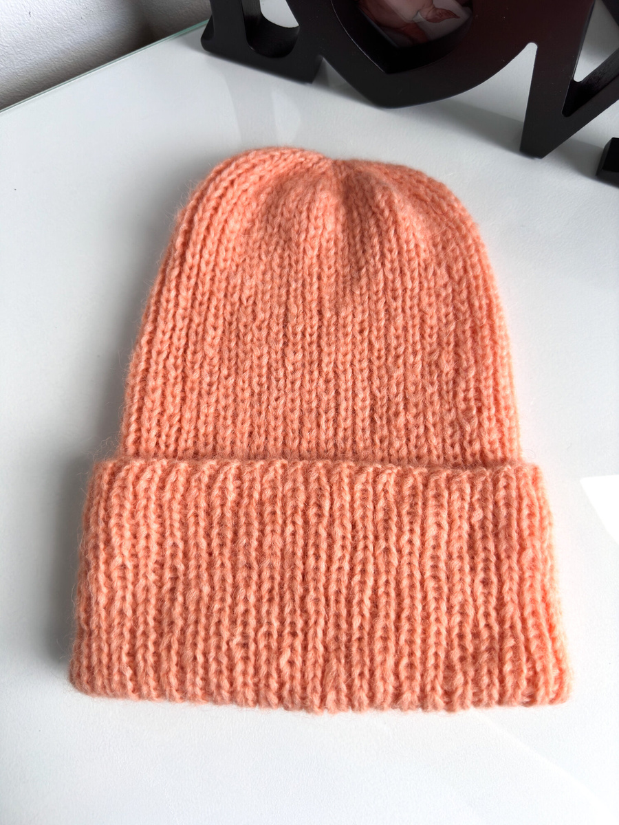 CHMURKA – czapka z alpaki beanie ręcznie robiona 54 Słodka Morela