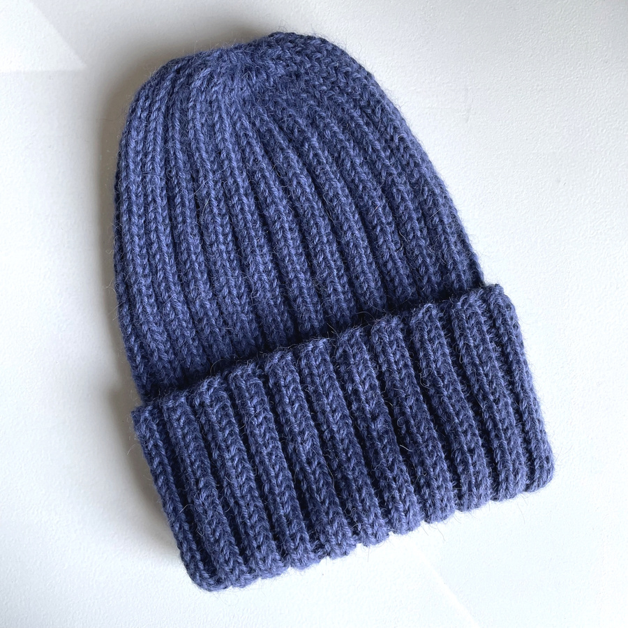 Czapka wywijana zrobiona ręcznie LAURIN 100% Alpaka 6790 Jasno Granatowy - kolor wycofany