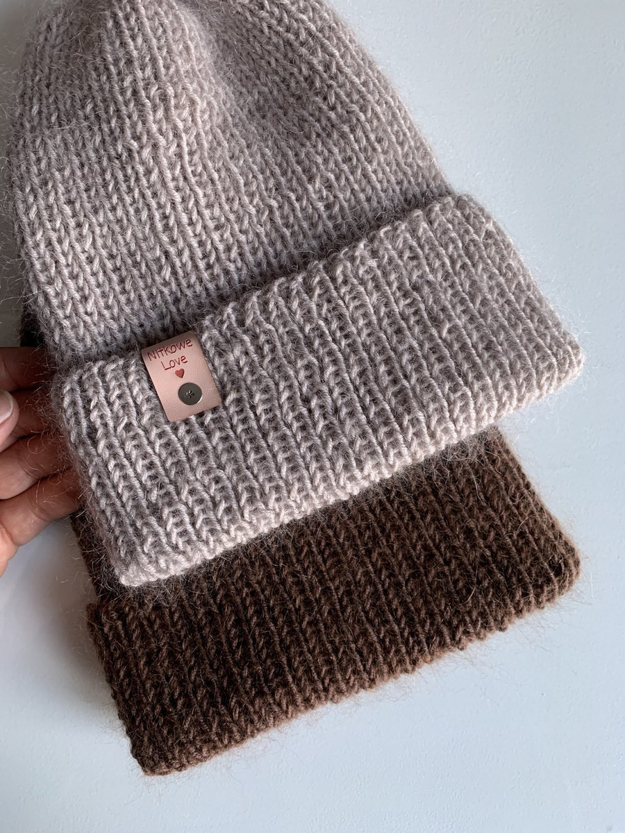 AUREA – ręcznie robiona ciepła czapka beanie z baby merino + moher i jedwab dziecięca/damska 23/20 Jasny Beż