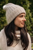 MIRA – ciepła czapka beanie handmade merino + moher i jedwab 50/56 jasny beż