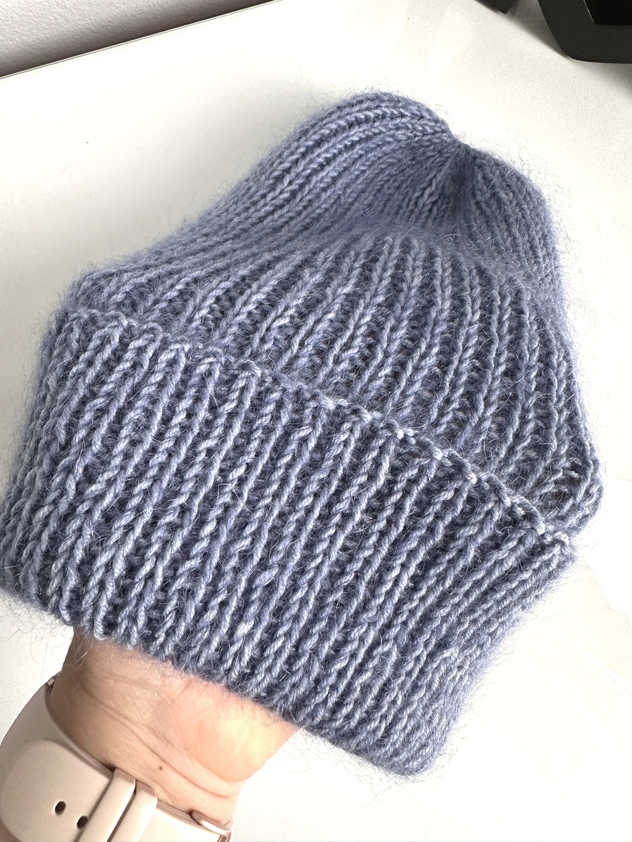 AUREA – ręcznie robiona czapka beanie baby merino + moher i jedwab 37/39 Jasna Lawenda