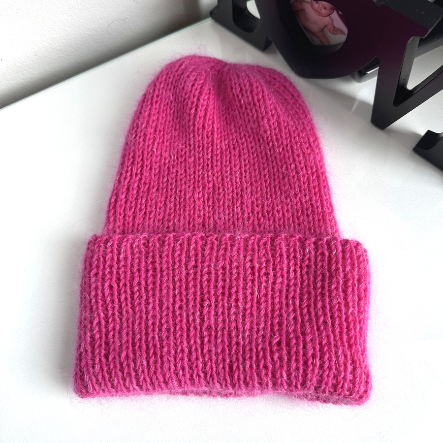 AUREA – ręcznie robiona czapka beanie baby merino + moher i jedwab damska/dziecięca 08/13 fuksja