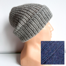 Czapka wywijana zrobiona ręcznie na drutach KIARA 100% Alpaka 501 Jasny Szary