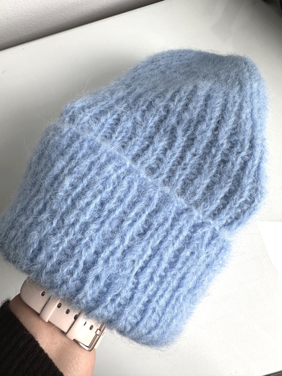 Ręcznie robiona czapka damska WATA CUKROWA Alpaka z Merynosem 21 Błękitny