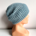 Ręcznie robiona czapka beanie AUREA 100% Baby Merino plus moher i jedwab 43/08 Jasny Morski