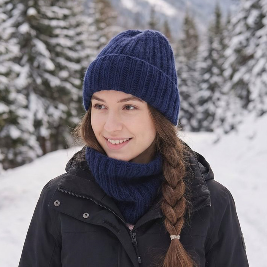 LAURIN Mütze mit Umschlag 100% Alpaka 5575 Navy