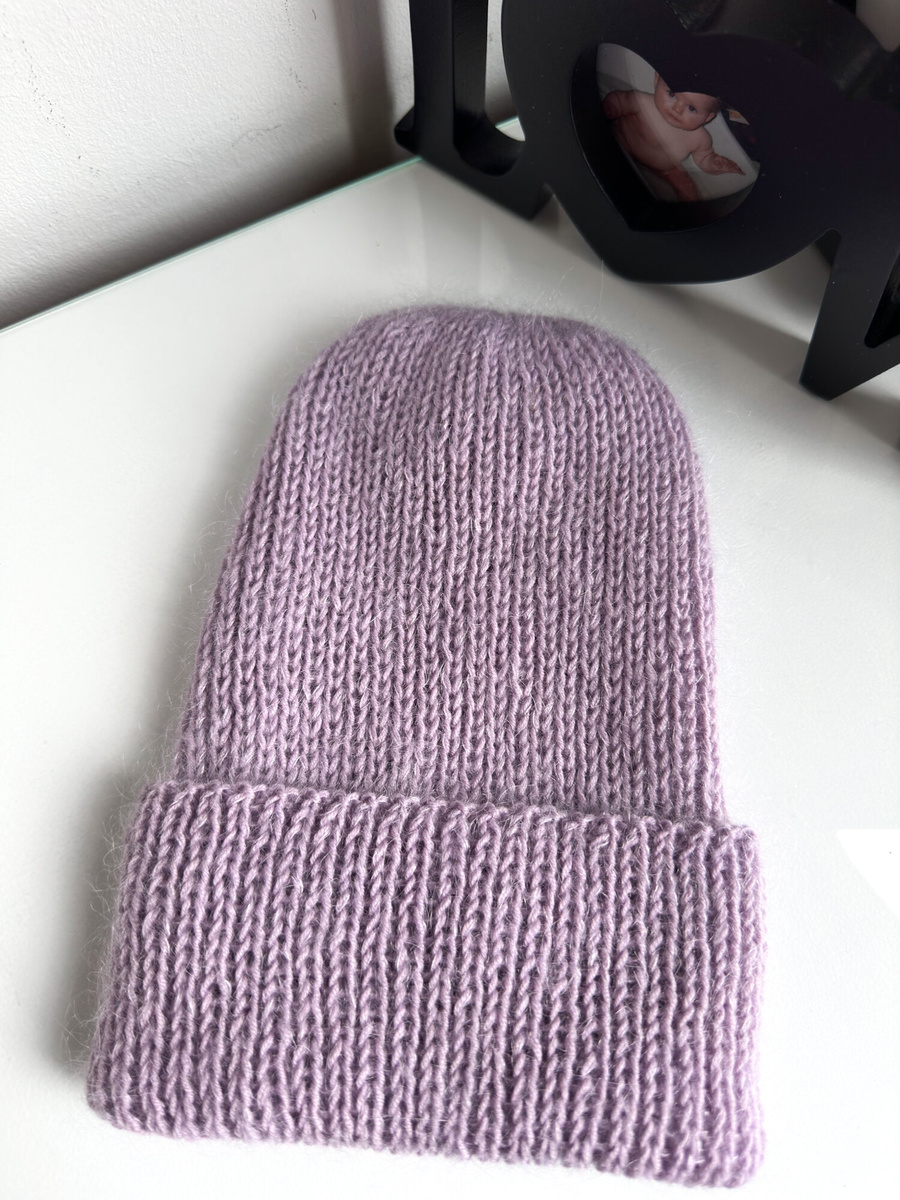AUREA – ręcznie robiona czapka beanie baby merino + moher i jedwab damska/dziecięca 60/55 Lawendowy Szron