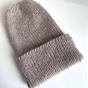 AUREA – ręcznie robiona ciepła czapka beanie z baby merino + moher i jedwab dziecięca/damska 23/20 Jasny Beż