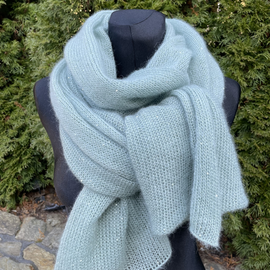 Delikatny i zwiewny szal moher z merynosem Ciemny Róż Pudrowy 60 x 180 cm