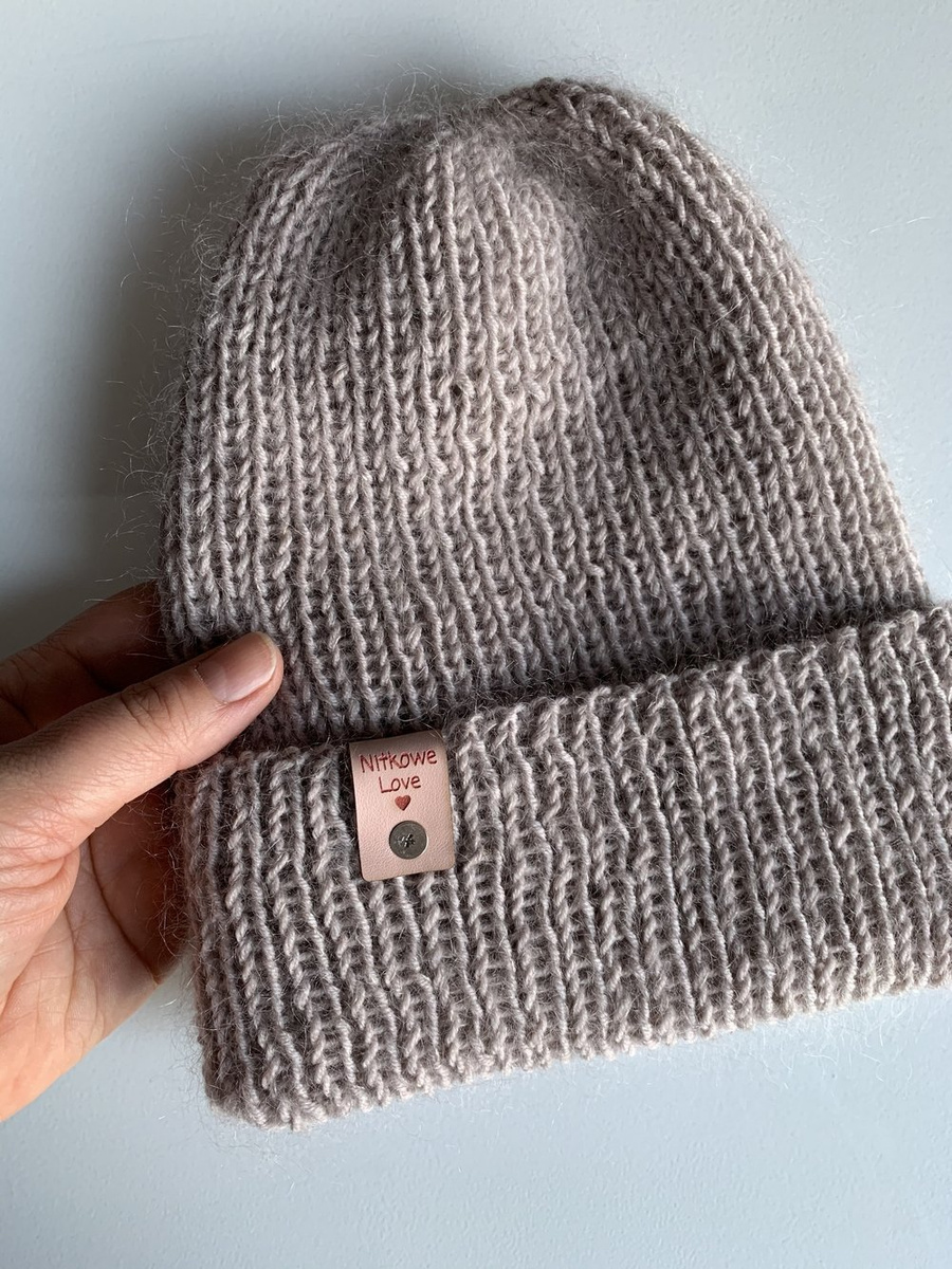 AUREA – ręcznie robiona ciepła czapka beanie z baby merino + moher i jedwab dziecięca/damska 23/20 Jasny Beż